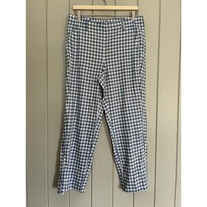 J. Jill Linen Stretch Pants MP Medium Petite Blue White Gingham Cropped Picnic